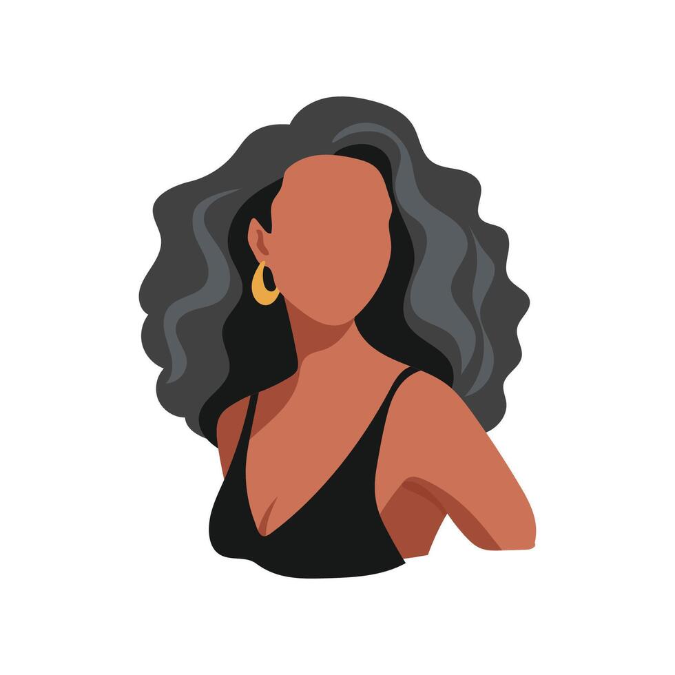Portrait without a face. Beautiful African-American girl, woman. isolated on white background. vector