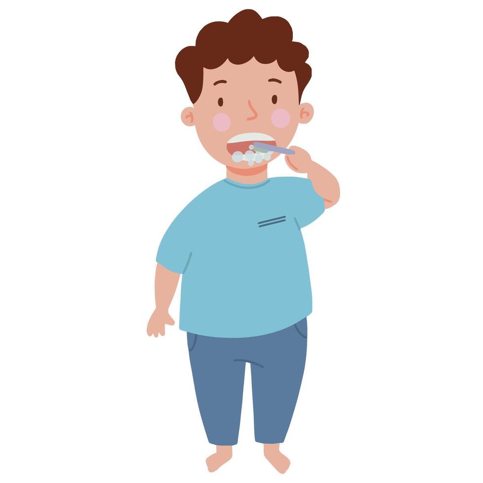 cartoon boy brush teeth before go to bed illustration 46425287 Vector