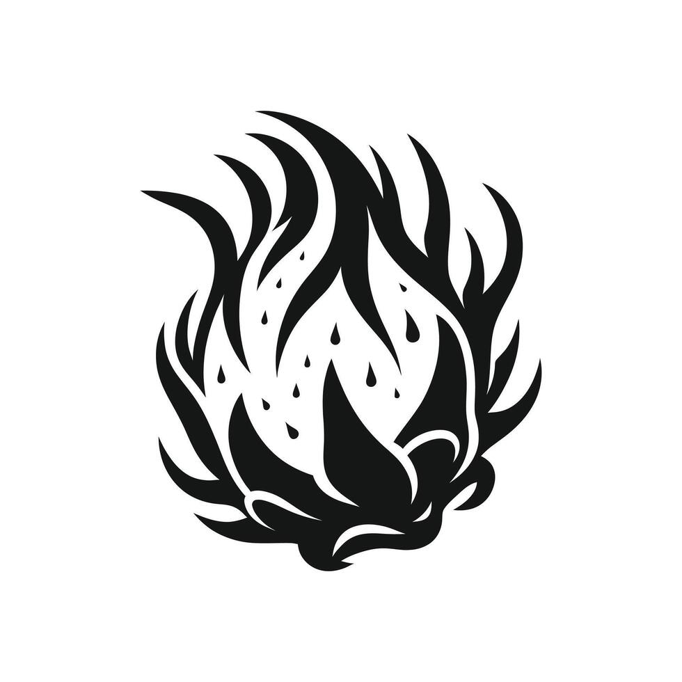 Black and White Dragonfruit Silhouette - Artistic Tropical Fruit Design vector