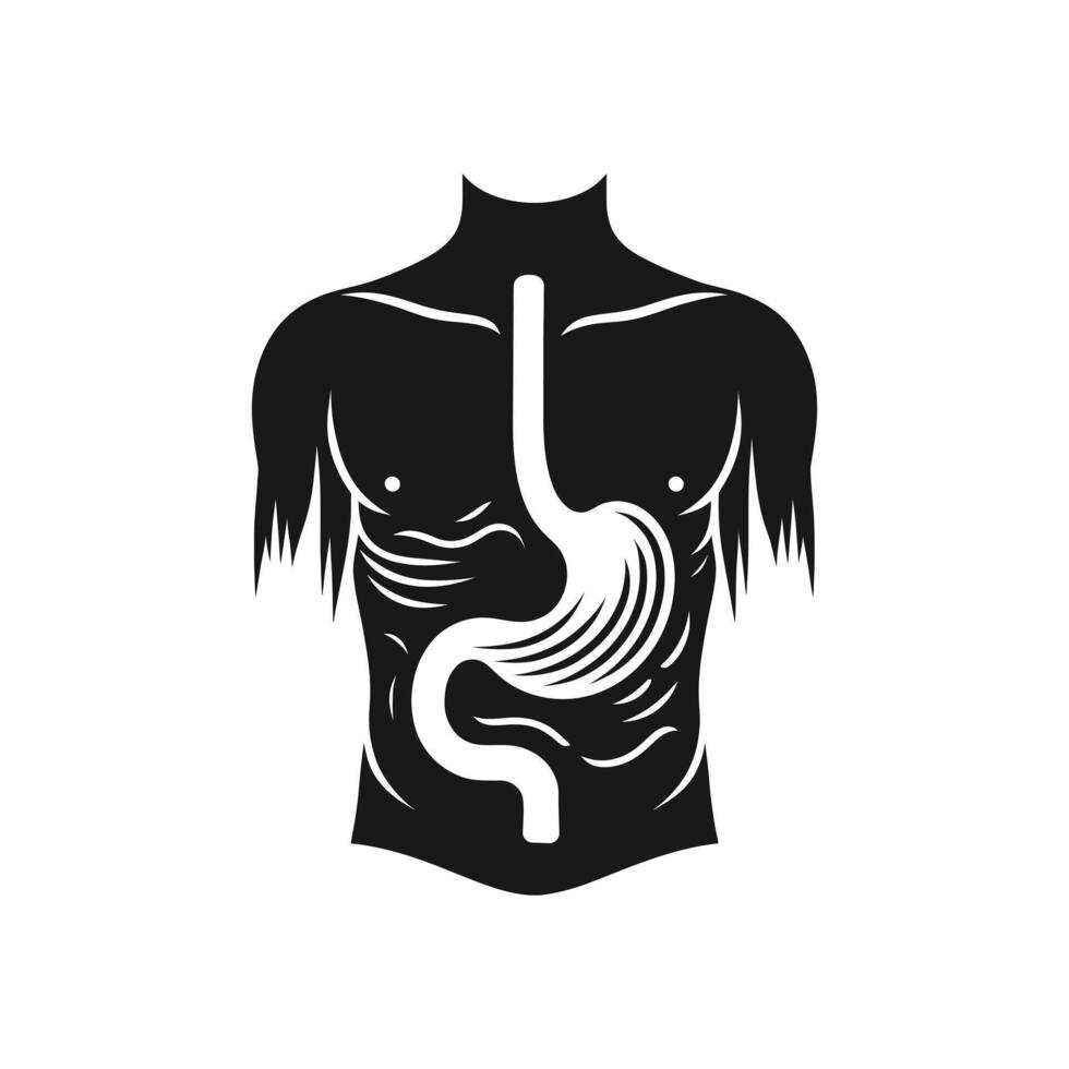 Silhouette Illustration of Human Digestive System, Detailed Stomach and Esophagus Anatomy vector