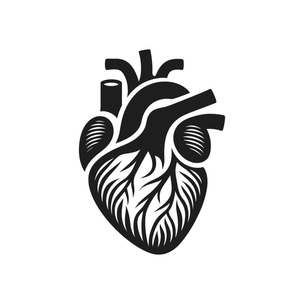 Symbol Graphic of Human Heart - Isolated Black and White Medical Illustration vector