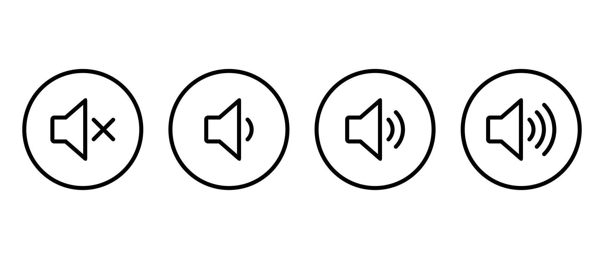 Speaker volume icon set on circle line. Level sound button vector