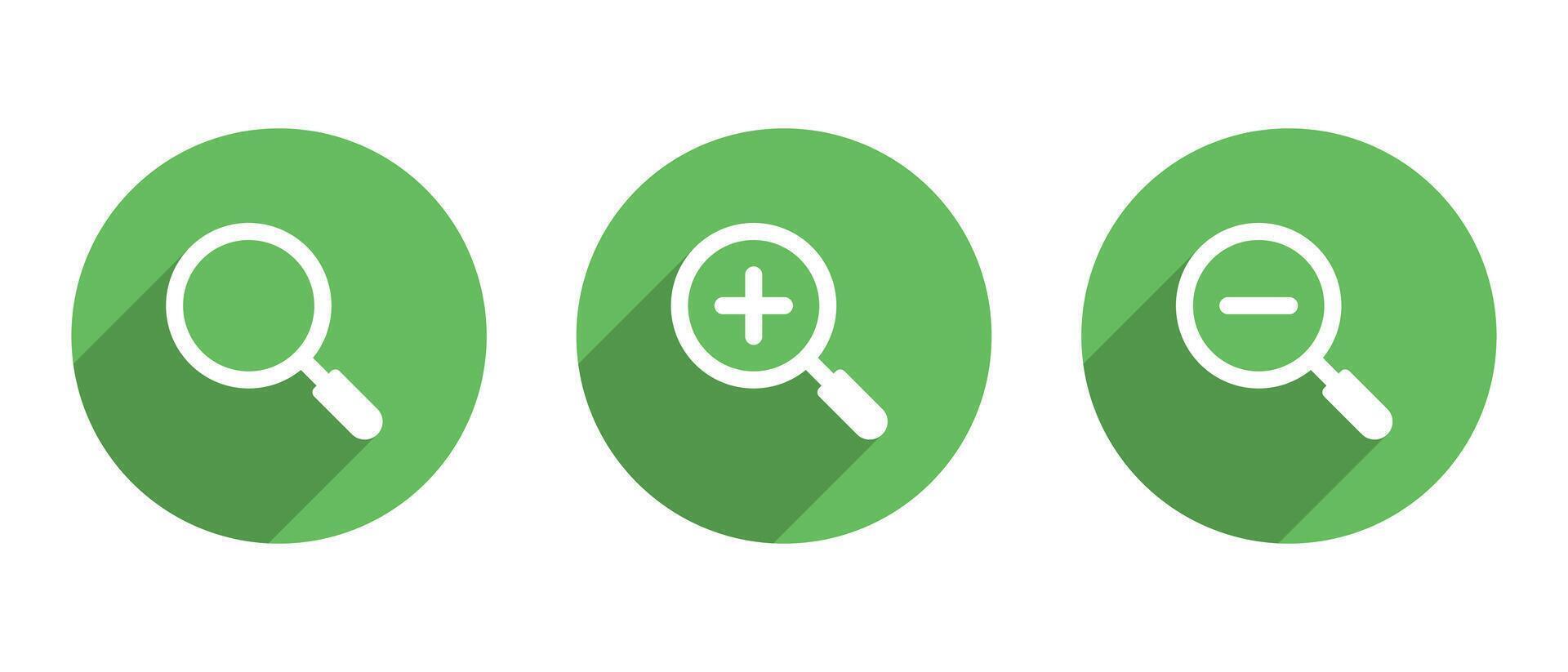 Magnifying glass and zoom icon with long shadow vector