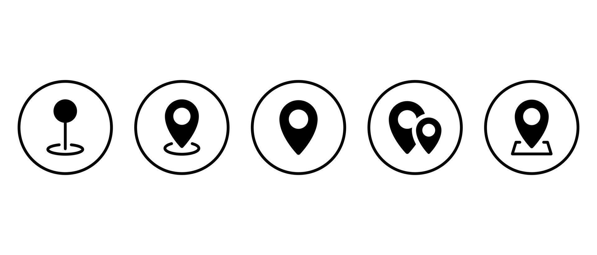 Location, map pin icon set on circle line. Address concept vector