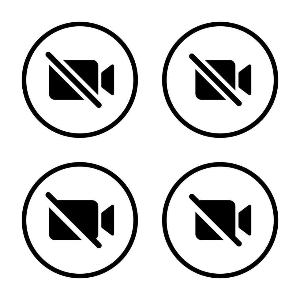 camera off icon set circle line. Mute videos concept vector