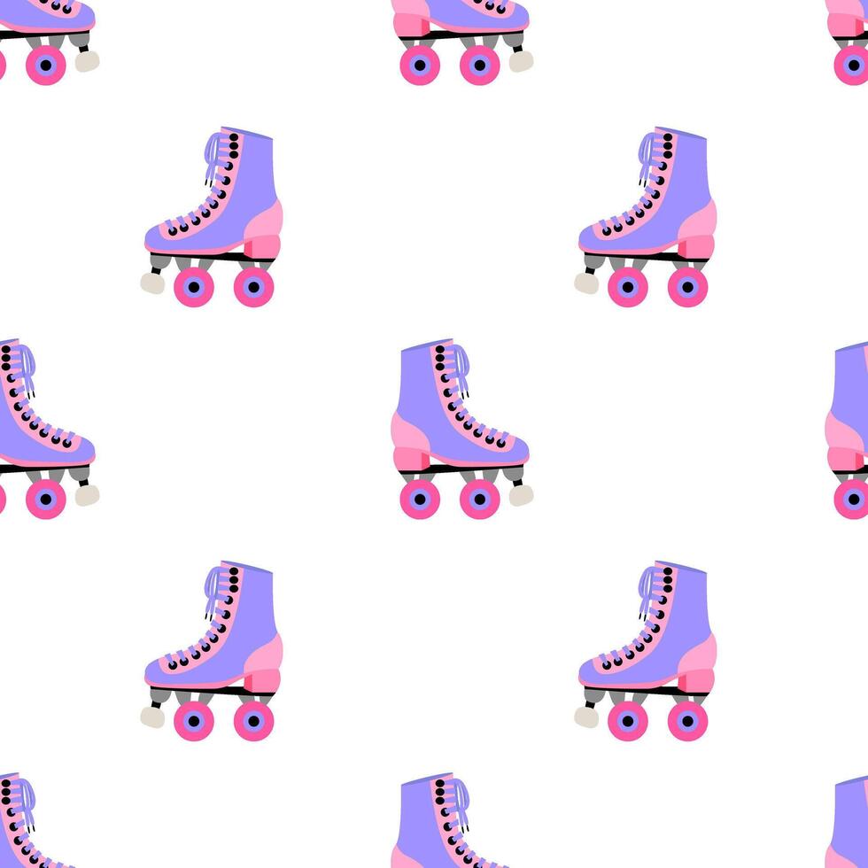 Retro roller skates flat style seamless pattern vector