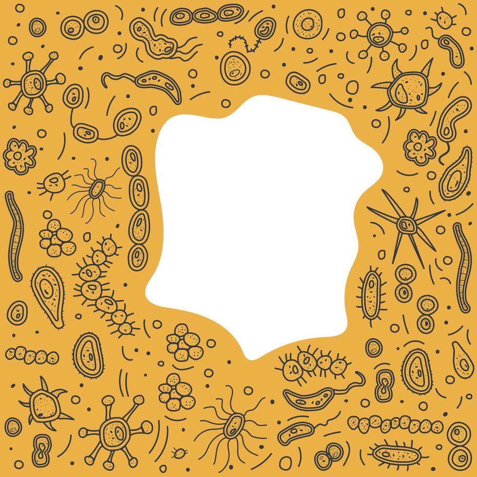 Bacteria cells set. signs in doodle style. vector