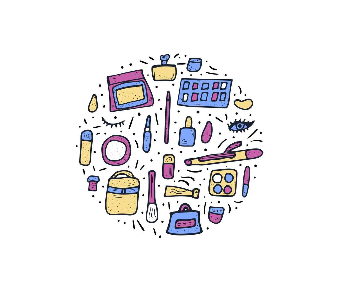 Set of cosmetic items. Collection of beauty tools. vector