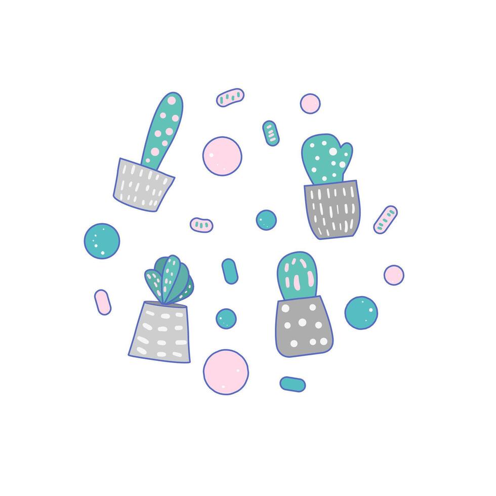 compositon of doodle cactus design set. vector