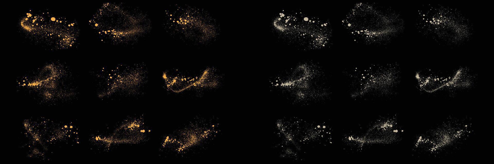 Golden stardust set of isolated gold glitter and white color splatter texture design vector