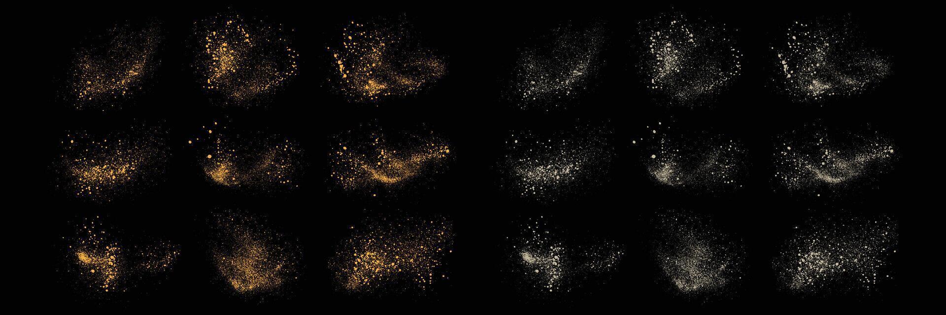 Isolated gold glitter and white color grunge texture stardust background set vector