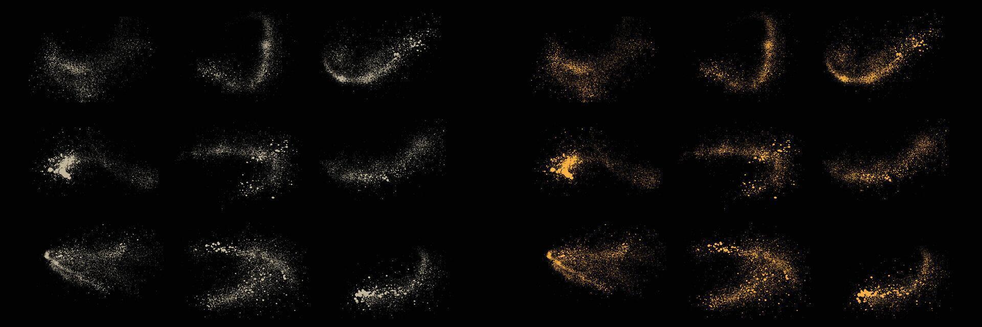 Gold glitter sparkles background and white color splatter splash texture set vector