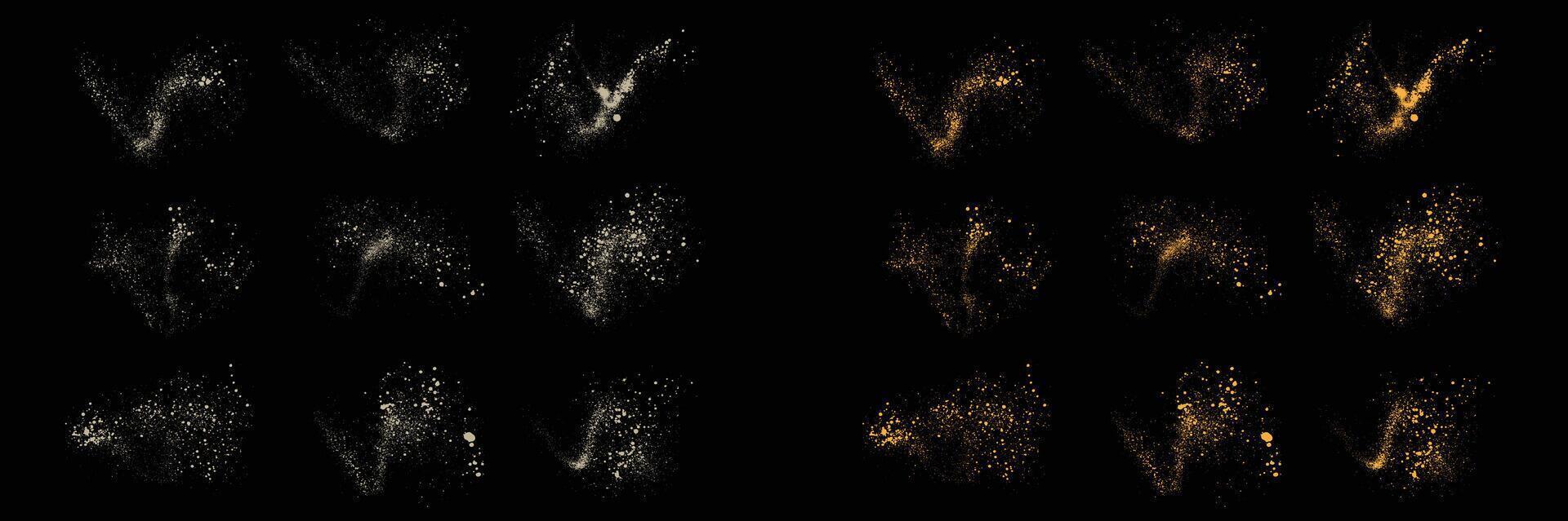 White color splatter splash texture and gold glitter stardust confetti decoration set vector