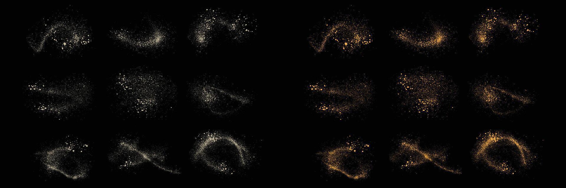Abstract set of luxury gold glitter and white color splatter texture festive confetti background vector