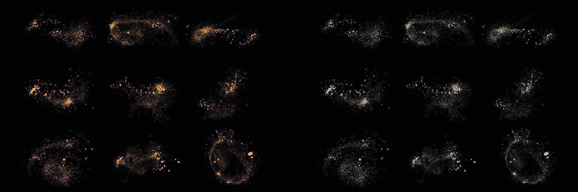 Collection of white color splatter texture and gold glitter confetti isolated dust background vector