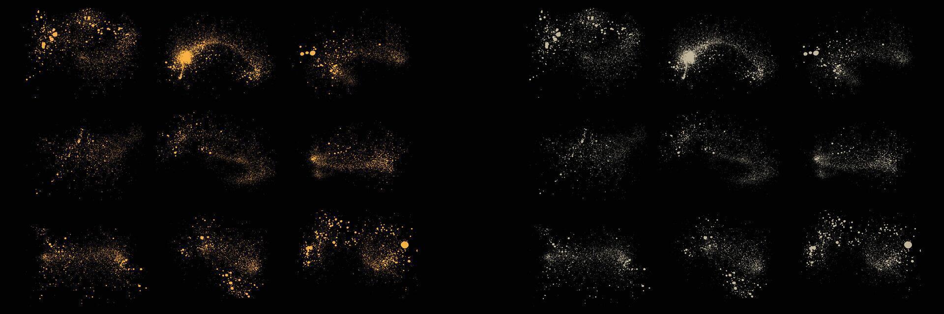 set of white color splatter splash texture dust golden sparks gold glitter luxury background vector
