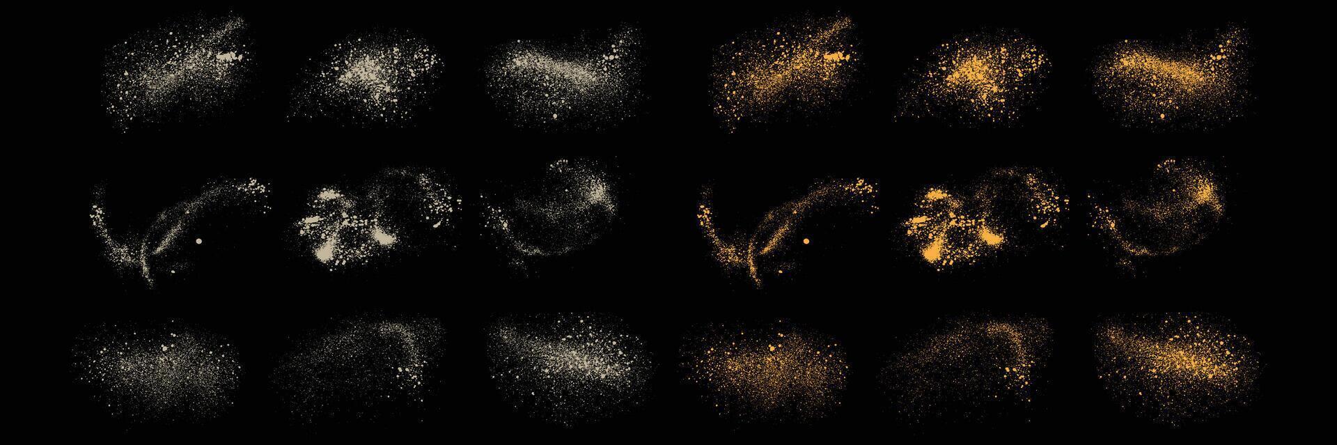 set of white color grunge texture and confetti glowing gold glitter festive background vector