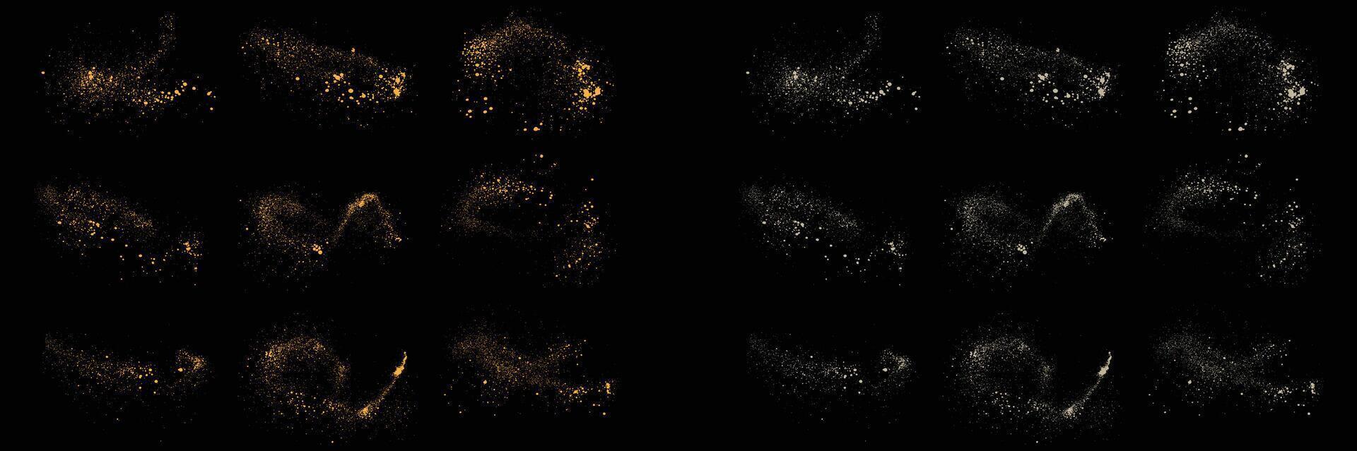 Stardust confetti gold glitter and white color splatter texture illustration on a black background vector