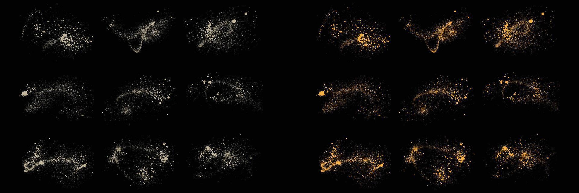 Golden confetti set of gold glitter grainy and white color splatter texture background element vector