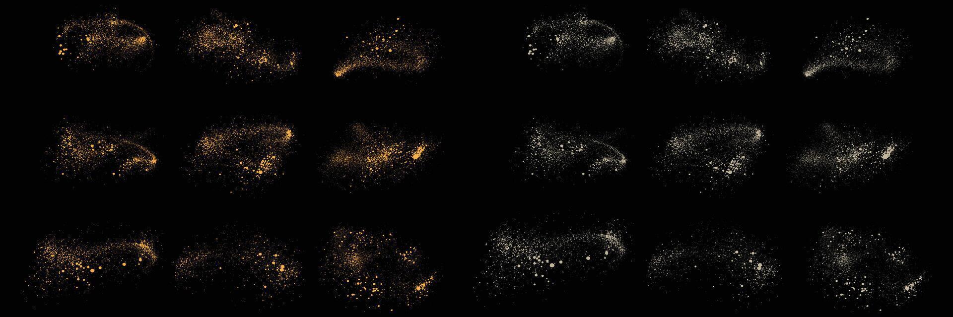 illustration set of realistic gold glitter stardust and white color splatter texture vector