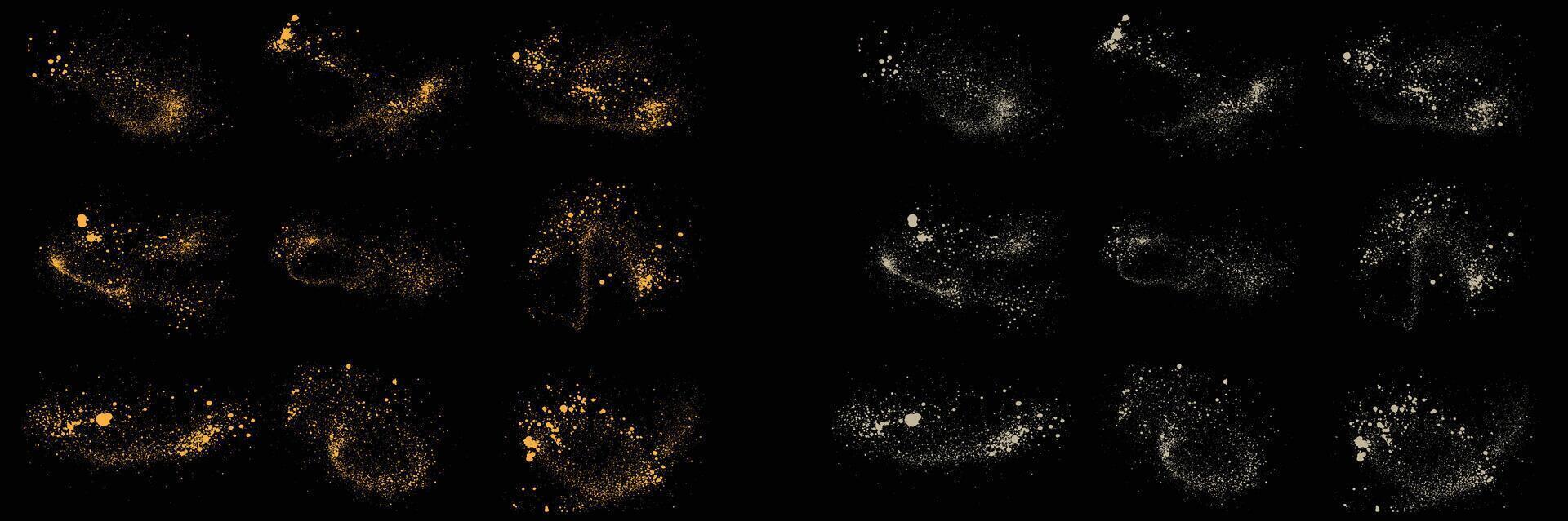 Set of white color splatter splash texture and gold glitter abstract isolated luxury celebratory background vector