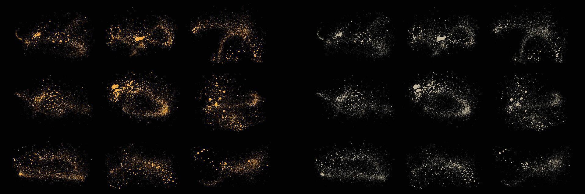 Gold glitter starburst and white color splatter texture illustration background set vector