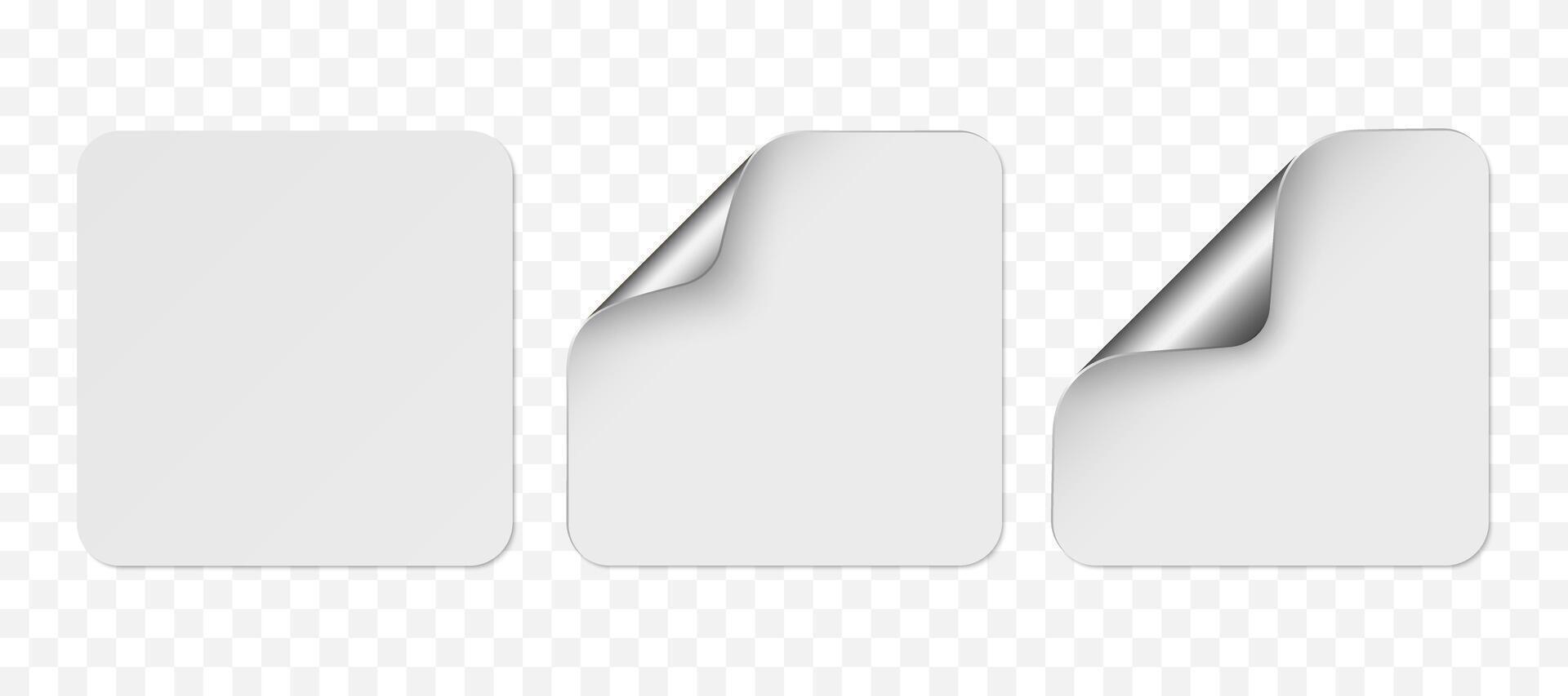 white realistic square paper stickers with silver corner isolated vector