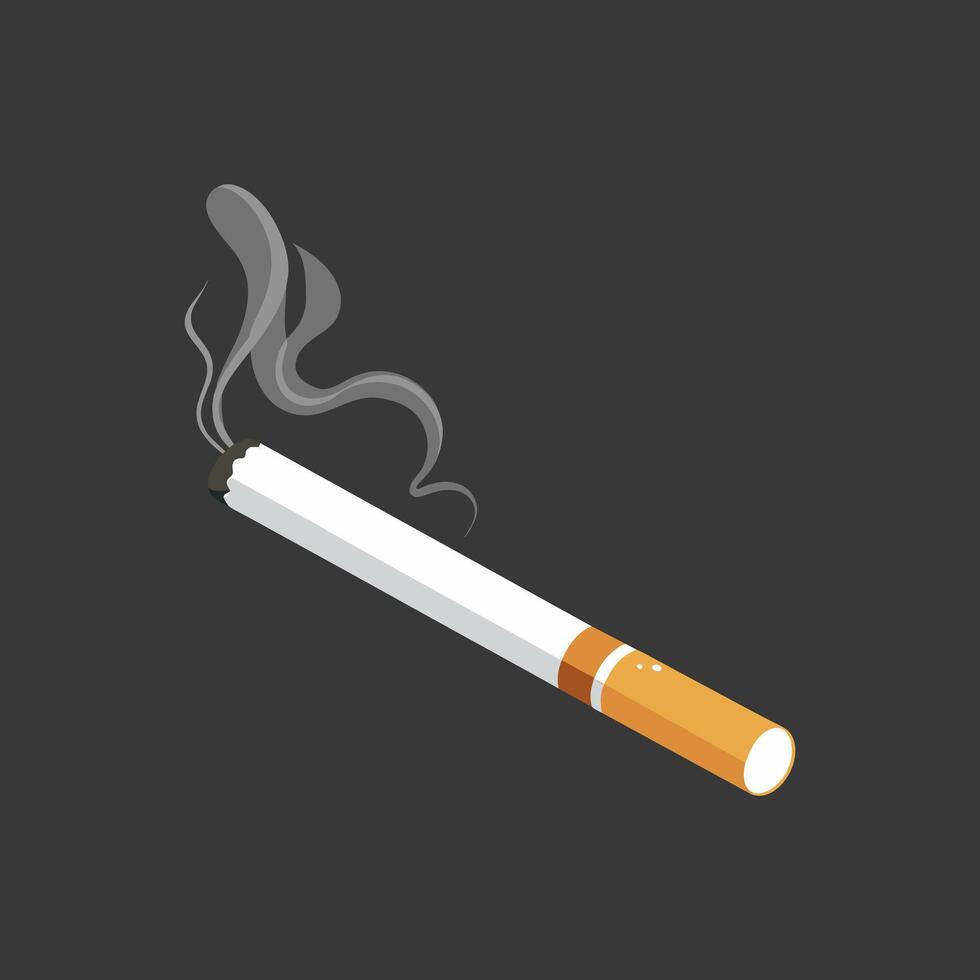 Cigarette isolated on a white background. Lighted cigarette with smoke. No Smoking Day. Illustration, simple cigarette icon vector