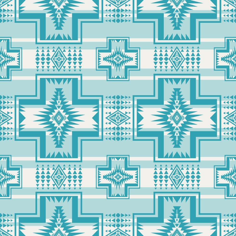 Monochrome blue Native American geometric pattern. Aztec southwestern geometric shape seamless pattern. Ethnic geometric pattern use for textile, home decoration elements, upholstery, etc. vector