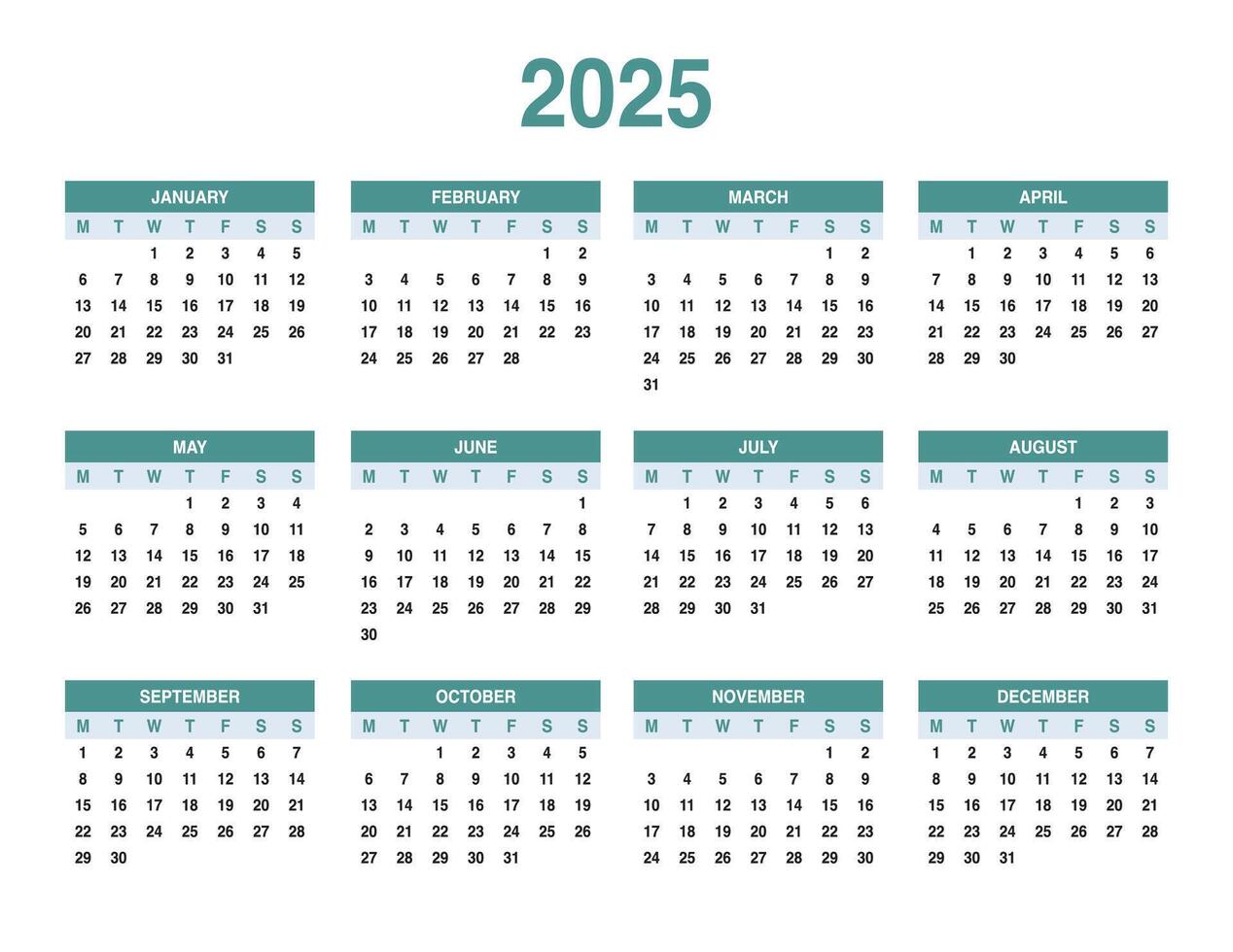 Simple calendar 2025, calendar full all the year vector