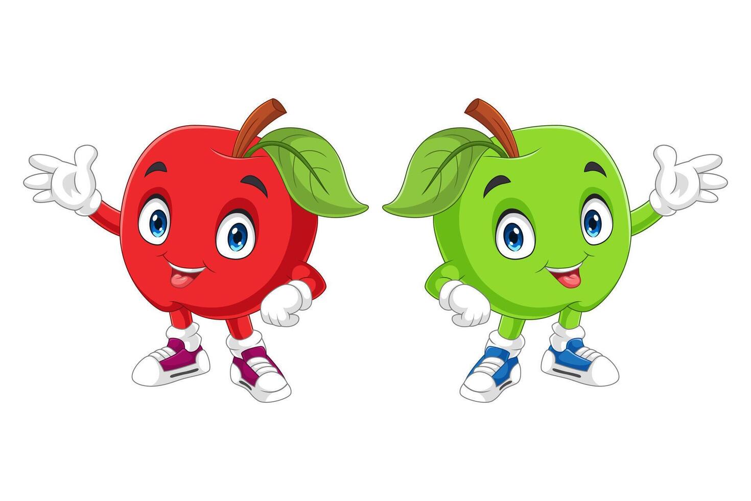 Cartoon cute red and green apple waving vector