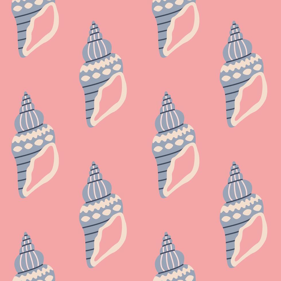 Sea shells seamless pattern. Trendy pattern of seashells for wrapping paper, wallpaper, stickers, notebook cover. The texture may be used for printing on fabric or paper and background in web design. vector