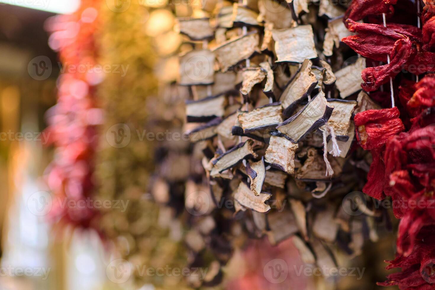 The dried marzipans hang in the shop photo