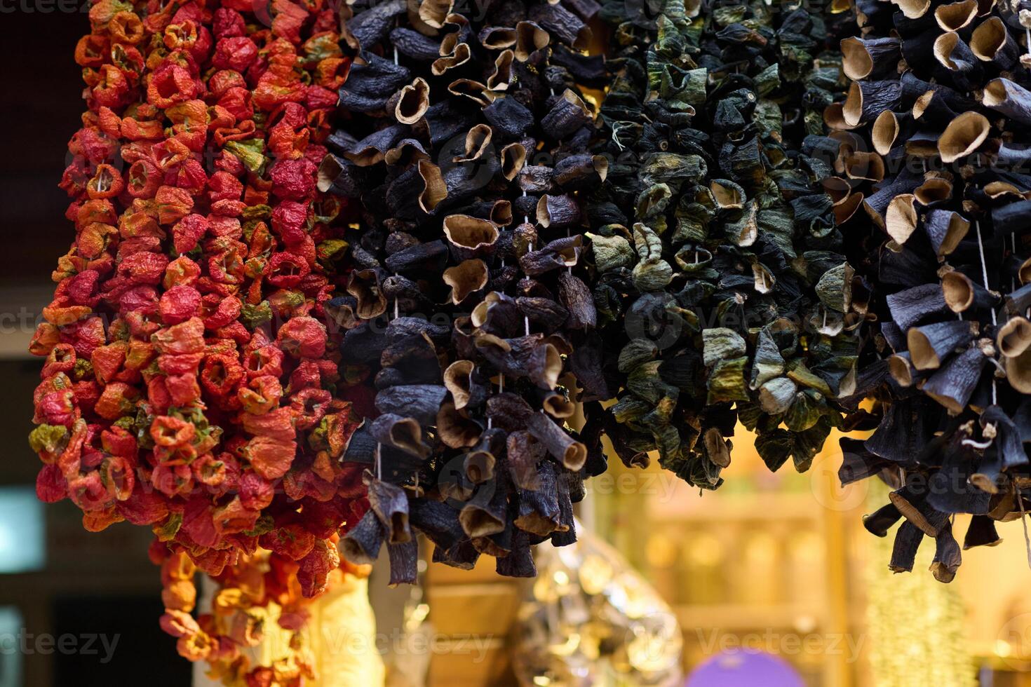 The dried marzipans hang in the shop photo
