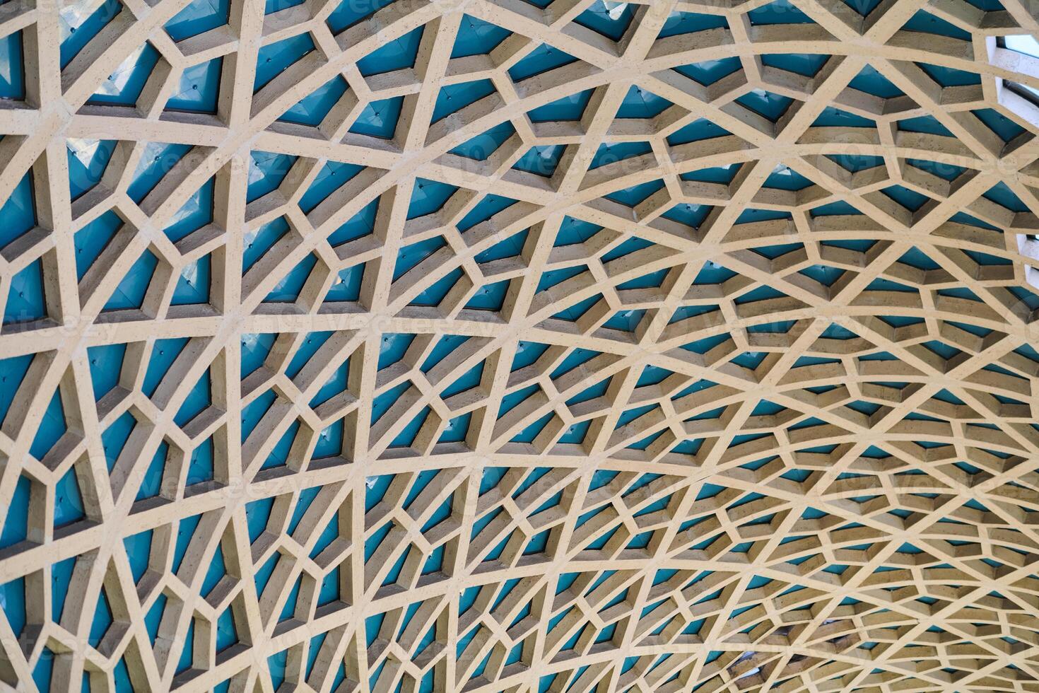 Architectural detail texture background with oriental hexagonal grid pattern photo