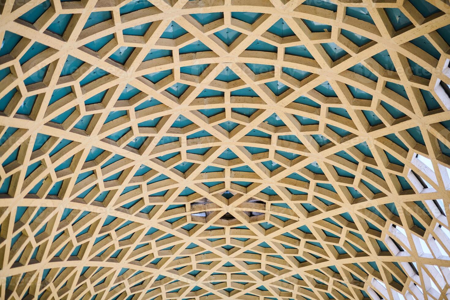 Architectural detail texture background with oriental hexagonal grid pattern photo