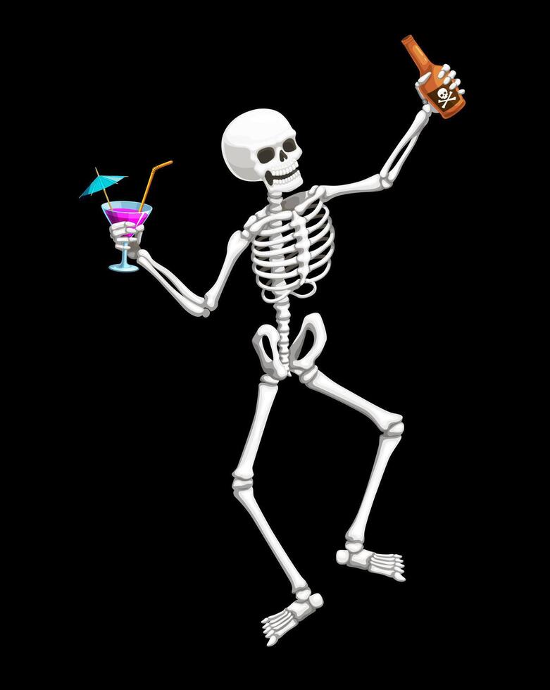 Halloween skeleton drinking a beer and cocktail vector