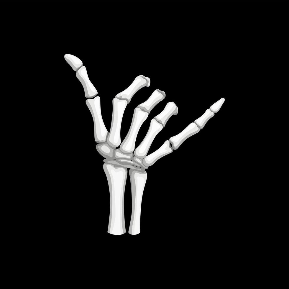 Skeleton hand making hang loose, surf, shaka sign vector