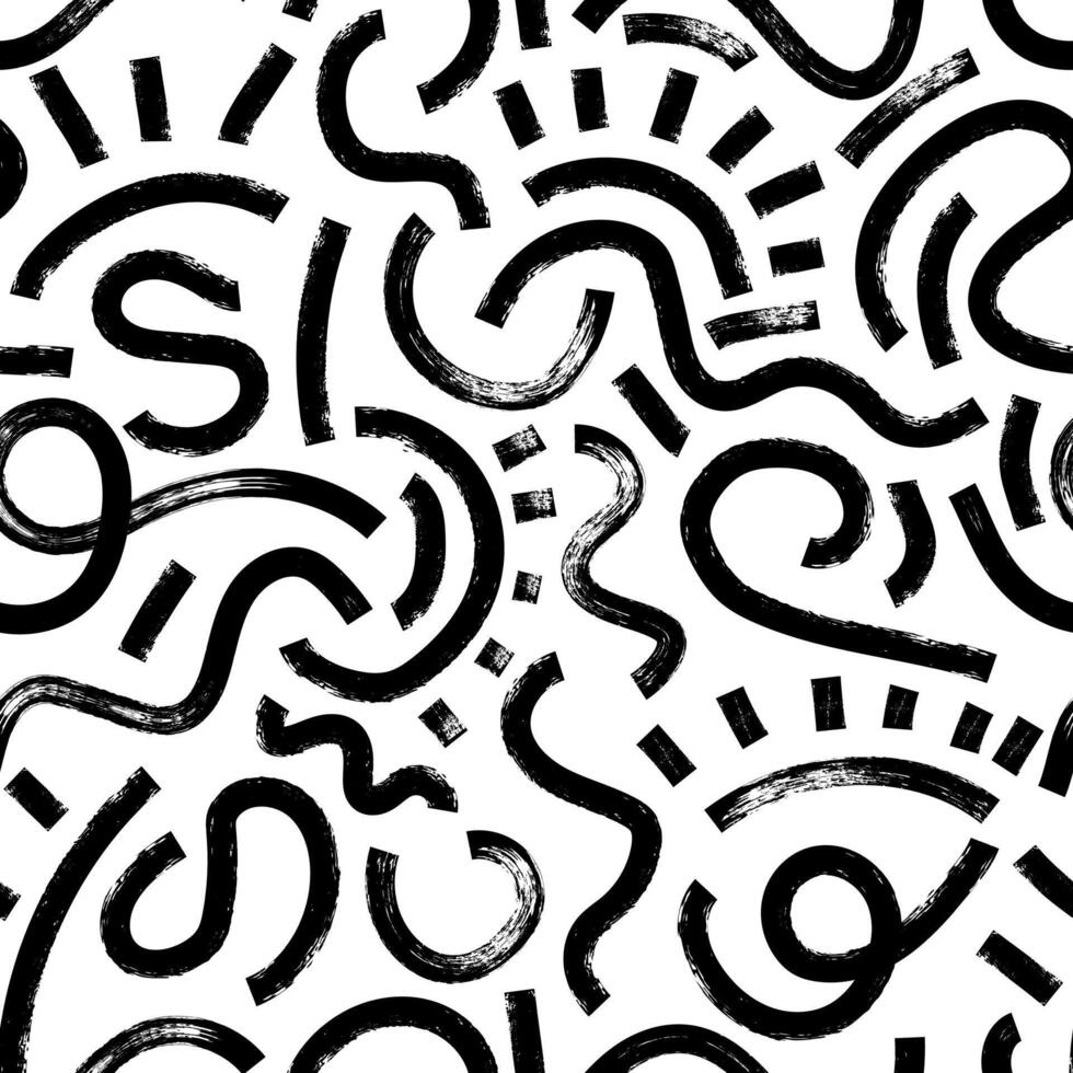 Brush, marker drawn bold doodle lines seamless pattern. Modern print for textile, fabric, wallpaper, wrapping, scrapbook and packaging vector