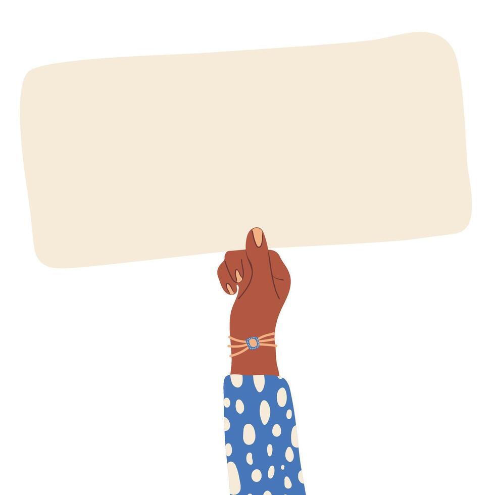 African woman's hand holding empty blank paper, banner with copy space, blank for an advertising message vector