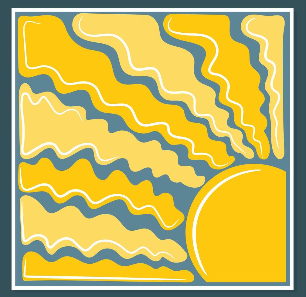 Square groovy retro abstract sun background. Organic doodle shapes in trendy naive hippie 60s 70s style. Contemporary poster print template. vector