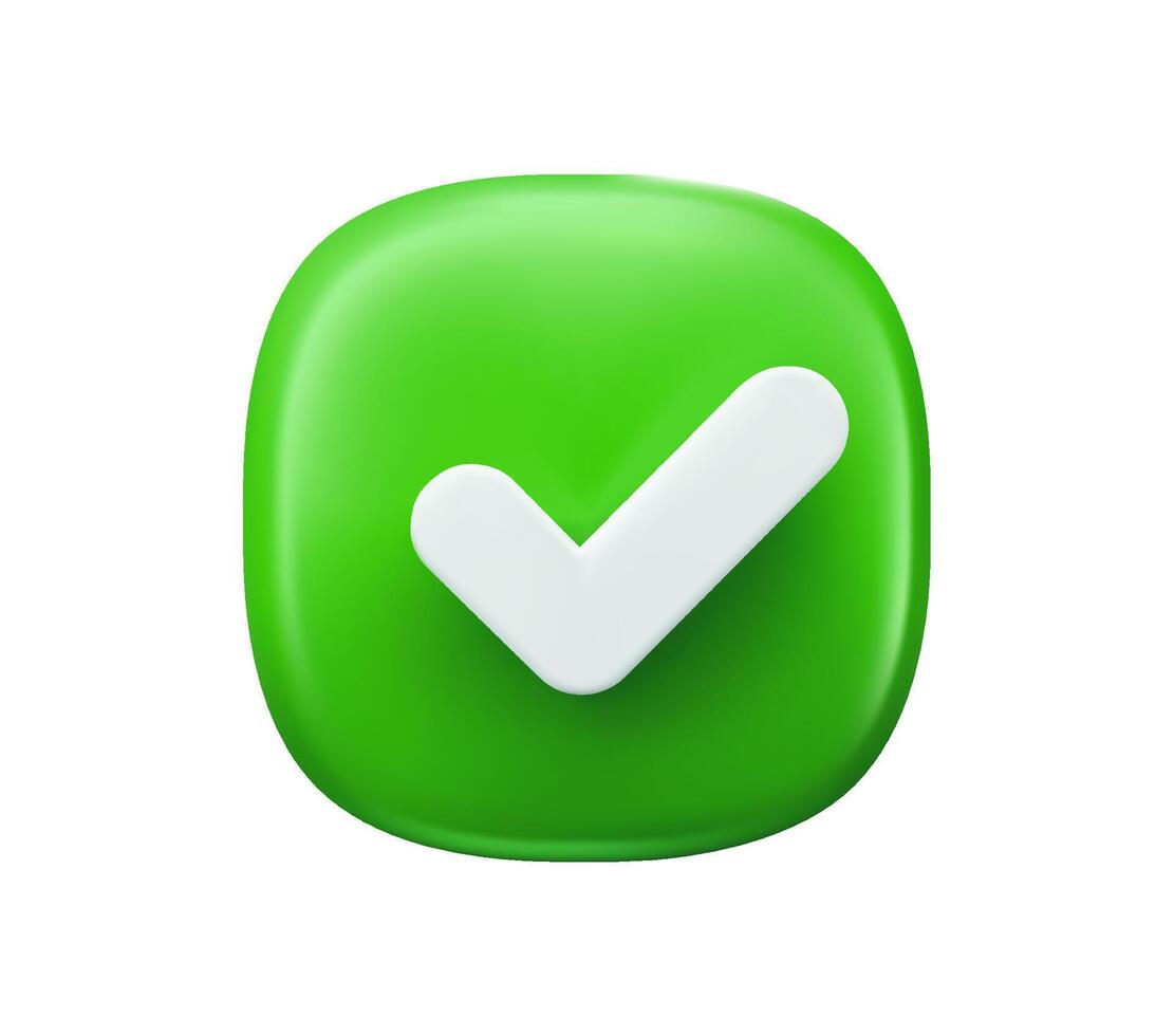 3D check icon, done mark or tick button vector