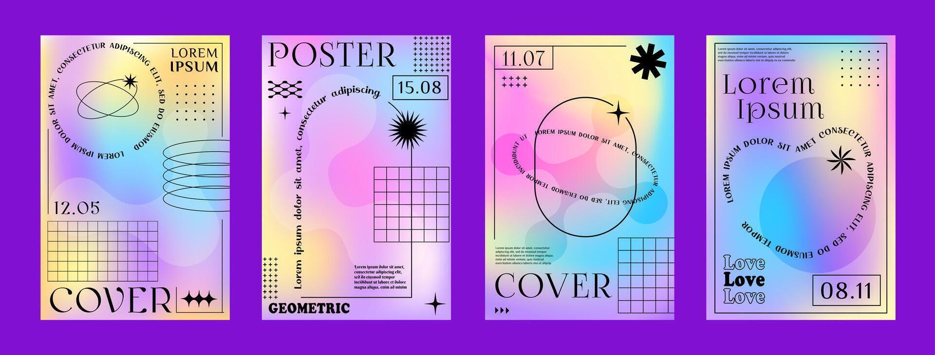 Rainbow hologram y2k gradient brutal posters vector