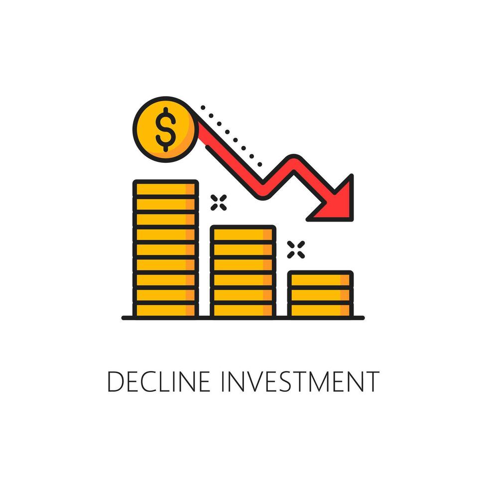 Decline investment arrow graph color line icon vector