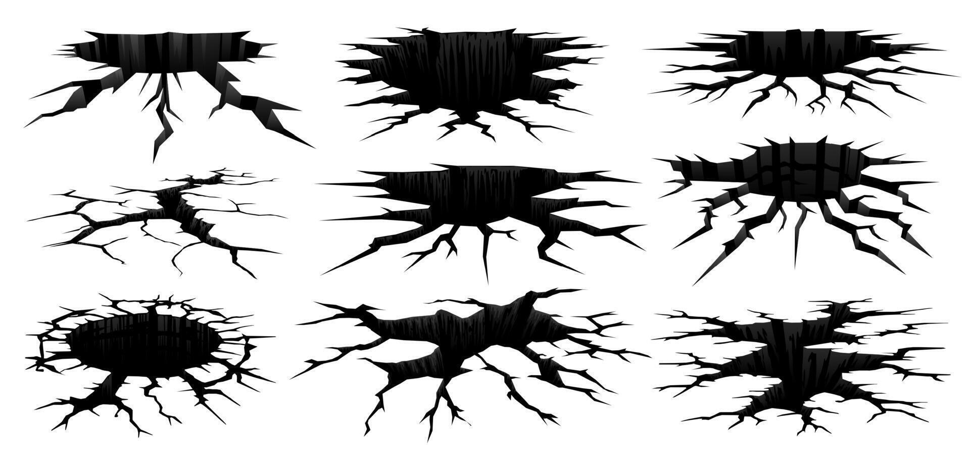 Ground earthquake cracks and holes set vector
