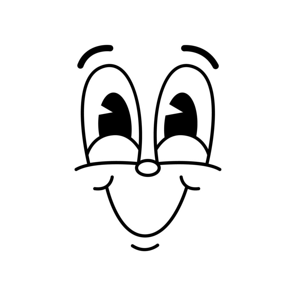 Cartoon funny groovie emoji face comic retro smile vector