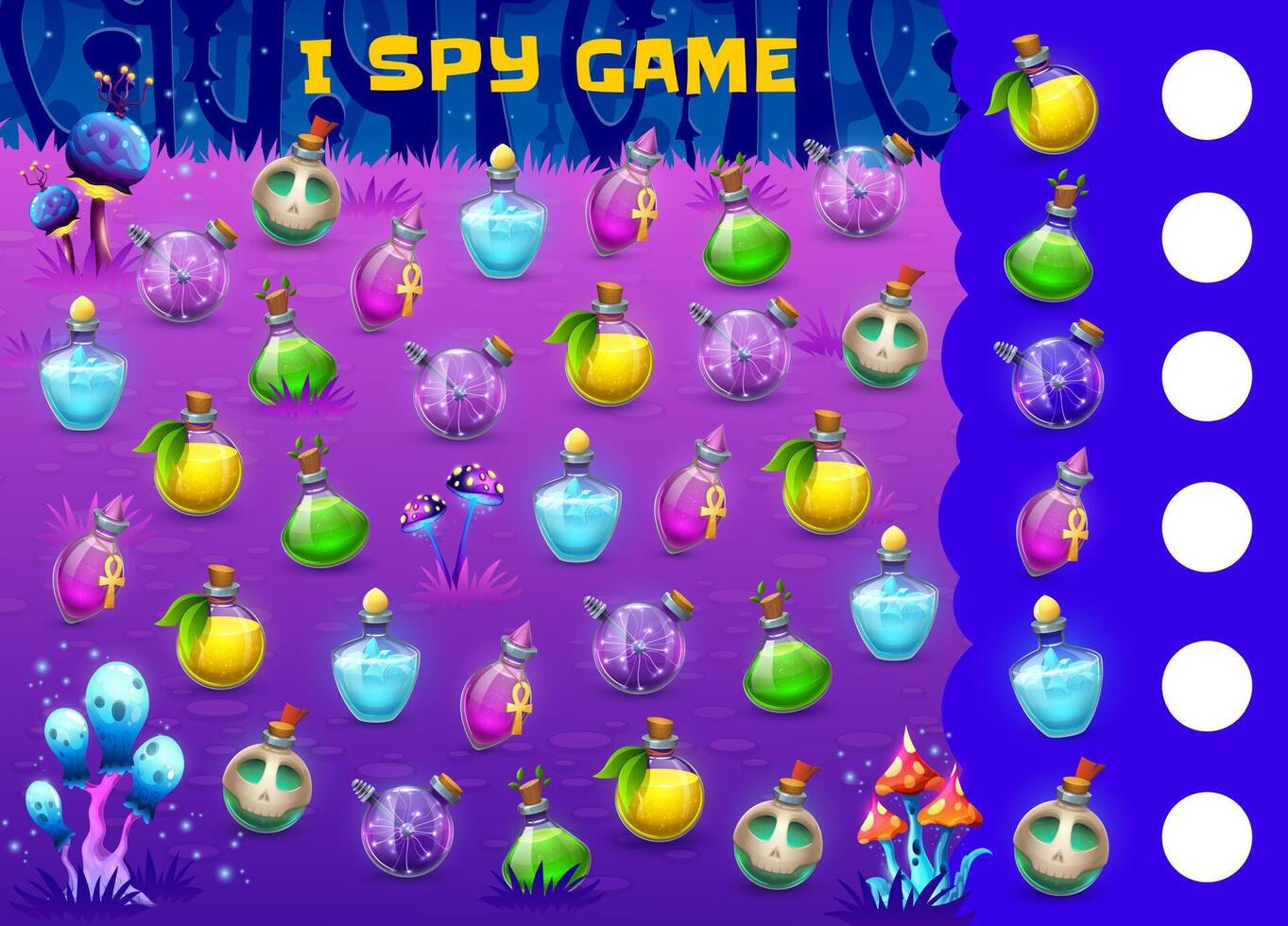 I spy game with Halloween magic potion bottle vector
