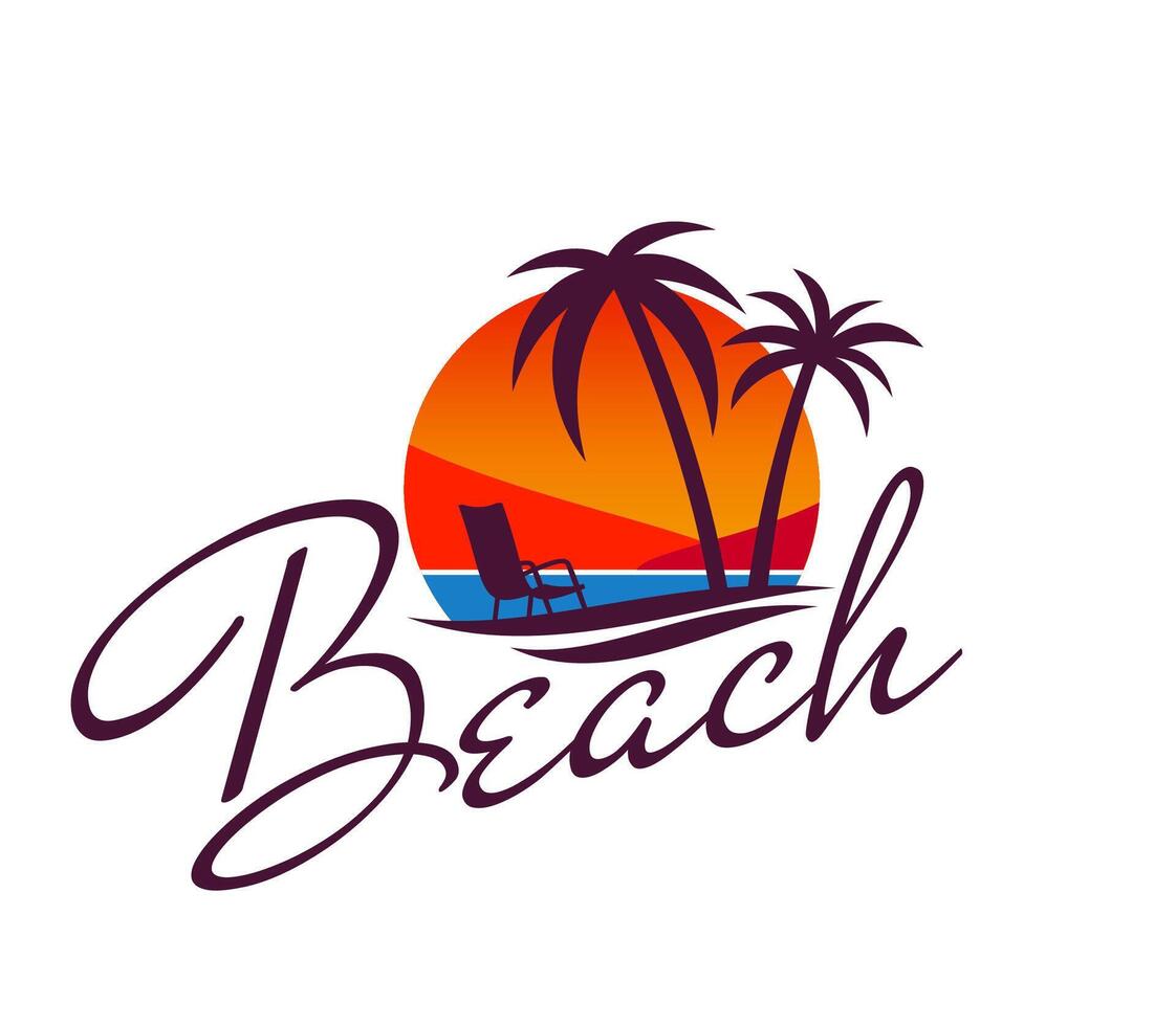 Beach palm tree island and ocean or sea waves icon vector