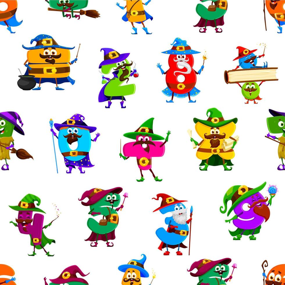 Halloween math number wizards seamless pattern vector