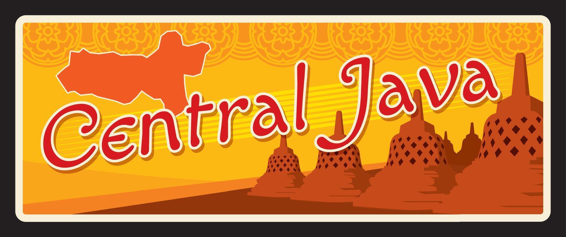Central Java Indonesia, old travel plate sign vector